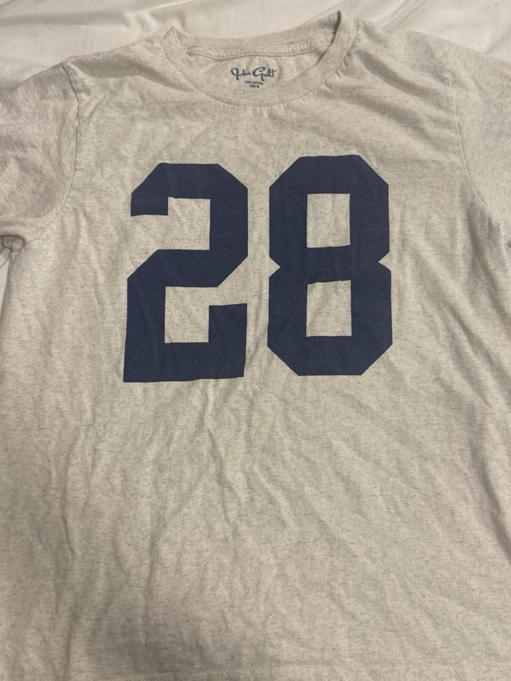 Brandy Melville Light Gray Short Sleeve Tee with Navy '28' Graphic
